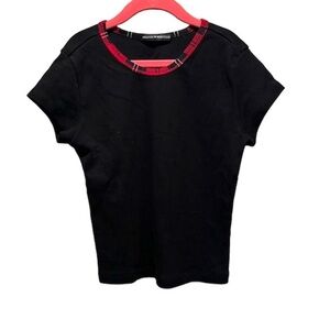 Brandy Melville Women’s Black Ashlyn Plaid Trim Cropped Tee Size XS